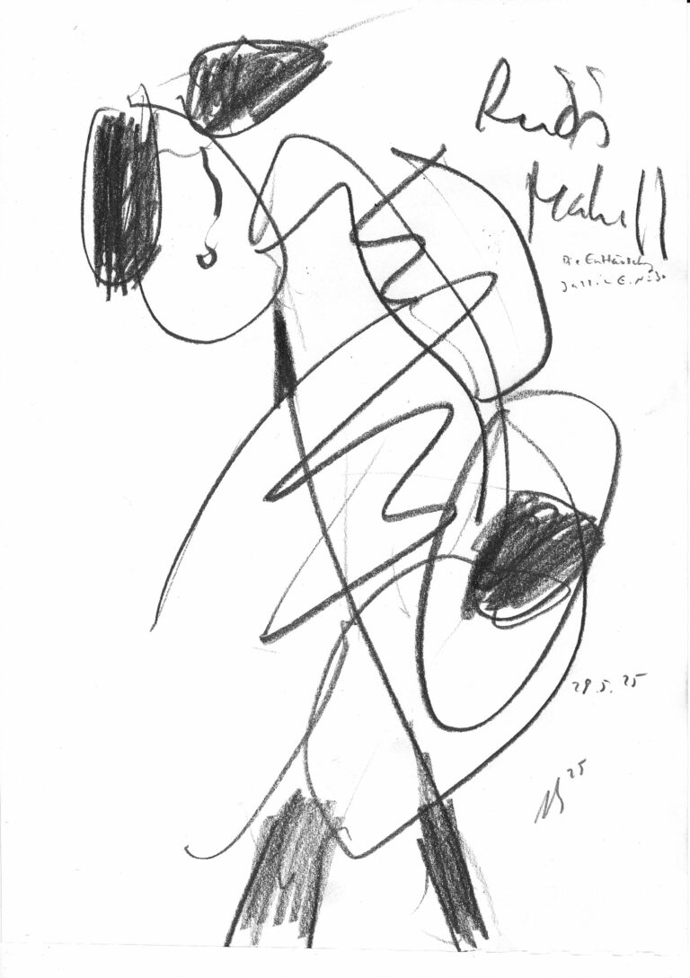 04 Rudi Mahall - Die Enttäuschung - Jazz in E. No.30 -28.05.2025_Bleistift 21 x 28,7 cm