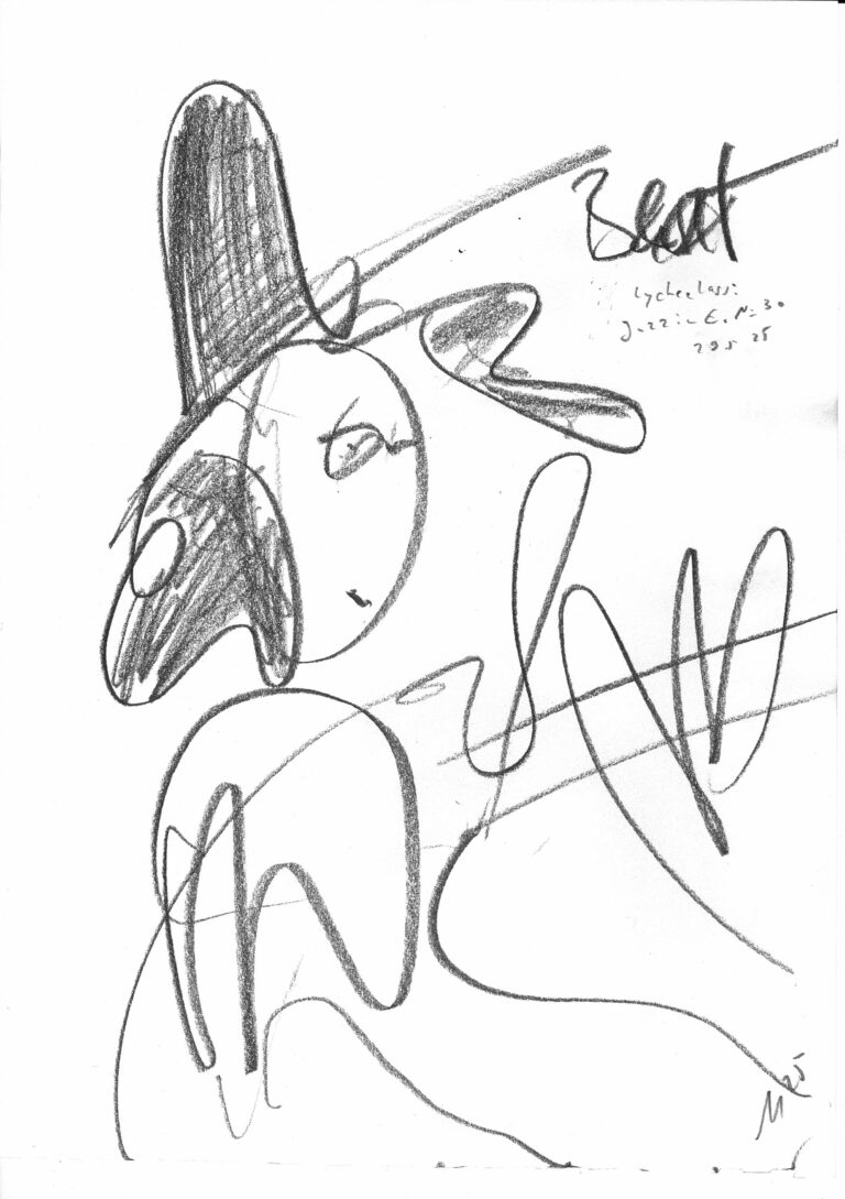 08 Beat - Lychee Lassi - Jazz in E. No.30 -29.05.2025_Bleistift 21 x 28,7 cm